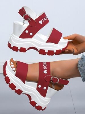 Sporty Chunky Platform Adjustable Strap Wedge Sandals - Image 2