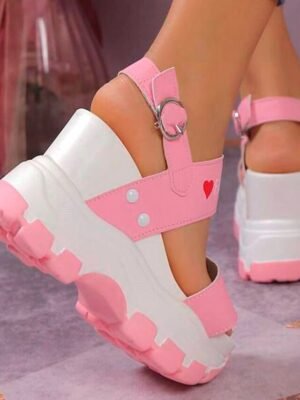 Sporty Chunky Platform Adjustable Strap Wedge Sandals - Image 21