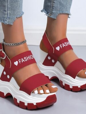 Sporty Chunky Platform Adjustable Strap Wedge Sandals - Image 5