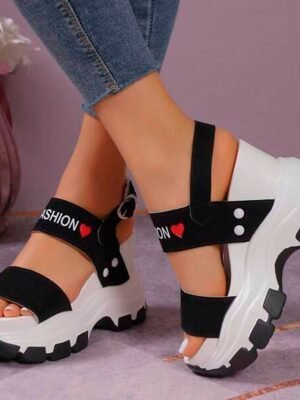 Sporty Chunky Platform Adjustable Strap Wedge Sandals - Image 6