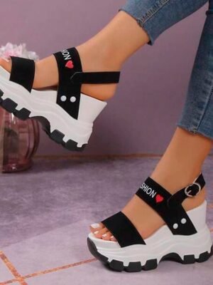 Sporty Chunky Platform Adjustable Strap Wedge Sandals - Image 7