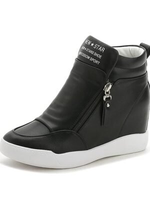 Sporty High-Top Wedge Faux Leather Ankle Boots - Image 2