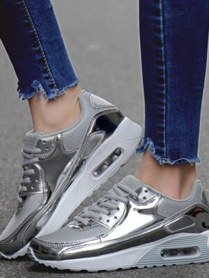 Sporty Wedge Heel Colour Block Round Toe Running Shoes - Image 12