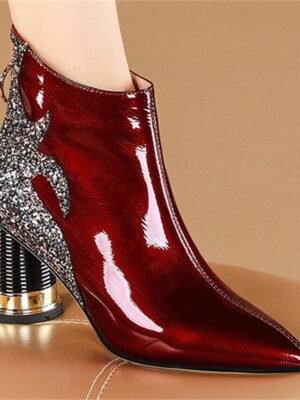 Statement High-Heel Glitter Flame Patent Ankle Boots - Image 2