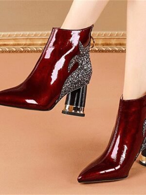 Statement High-Heel Glitter Flame Patent Ankle Boots - Image 3
