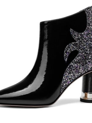 Statement High-Heel Glitter Flame Patent Ankle Boots - Image 5