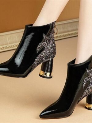 Statement High-Heel Glitter Flame Patent Ankle Boots - Image 6
