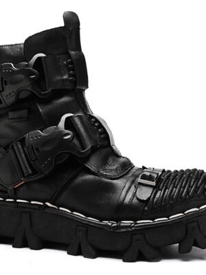 Steampunk Rugged Double Buckle Leather Ankle Boots - Image 12