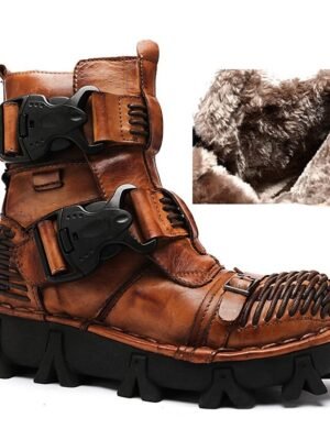 Steampunk Rugged Double Buckle Leather Ankle Boots - Image 3