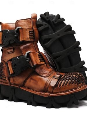 Steampunk Rugged Double Buckle Leather Ankle Boots - Image 4