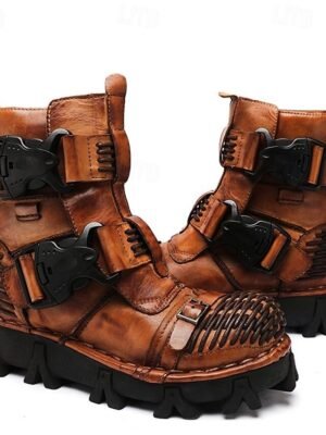 Steampunk Rugged Double Buckle Leather Ankle Boots - Image 7
