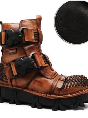 Steampunk Rugged Double Buckle Leather Ankle Boots - Image 9