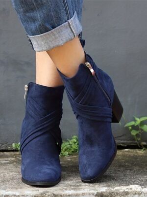 Stylish Block Heel Pointed Toe Suede Ankle Boots - Image 1