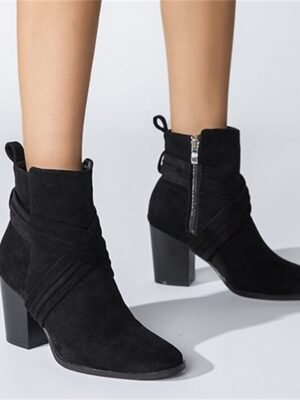 Stylish Block Heel Pointed Toe Suede Ankle Boots - Image 6