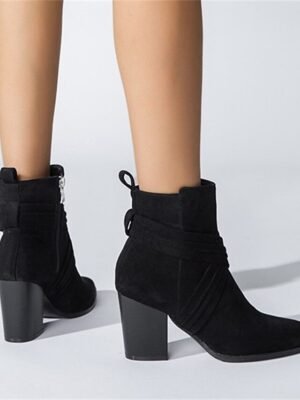Stylish Block Heel Pointed Toe Suede Ankle Boots - Image 7