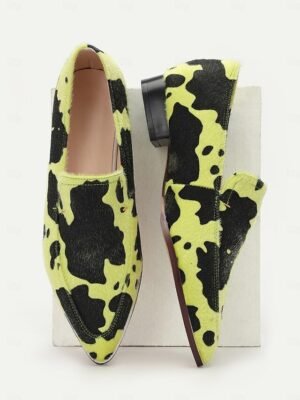 Stylish Casual Cowhide Pattern Pointed Toe Slip-On Loafers - Image 5