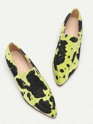 Stylish Casual Cowhide Pattern Pointed Toe Slip-On Loafers - Image 6