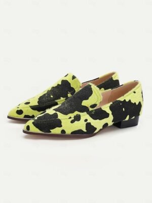 Stylish Casual Cowhide Pattern Pointed Toe Slip-On Loafers - Image 8
