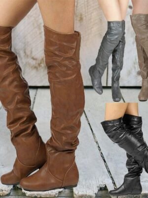 Stylish Casual Round Toe Over-the-Knee Slouch Boots - Image 1