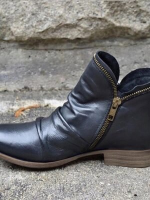 Stylish Casual Zip-Up Faux Leather Ankle Boots - Image 11