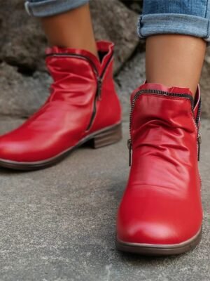 Stylish Casual Zip-Up Faux Leather Ankle Boots - Image 3