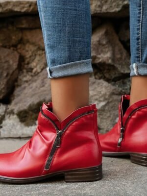 Stylish Casual Zip-Up Faux Leather Ankle Boots - Image 4