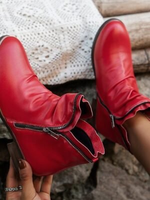 Stylish Casual Zip-Up Faux Leather Ankle Boots - Image 5