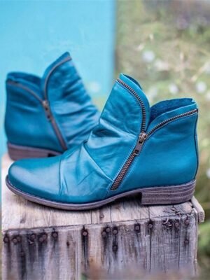 Stylish Casual Zip-Up Faux Leather Ankle Boots - Image 6
