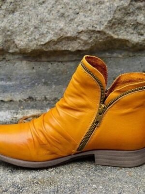 Stylish Casual Zip-Up Faux Leather Ankle Boots - Image 7