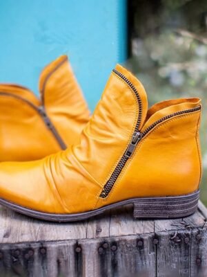 Stylish Casual Zip-Up Faux Leather Ankle Boots - Image 8