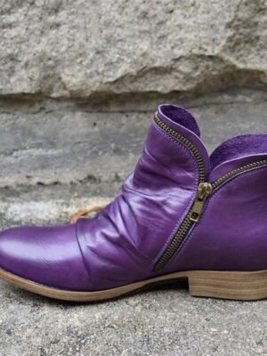 Stylish Casual Zip-Up Faux Leather Ankle Boots - Image 9