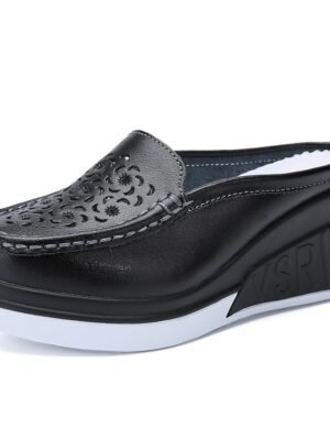 Stylish Embossed Leather Slip-On Wedge Loafers - Image 1