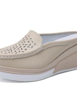 Stylish Embossed Leather Slip-On Wedge Loafers - Image 3