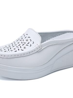 Stylish Embossed Leather Slip-On Wedge Loafers - Image 6