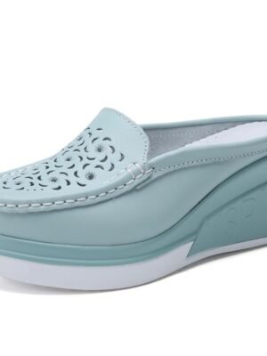 Stylish Embossed Leather Slip-On Wedge Loafers - Image 7