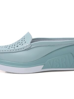 Stylish Embossed Leather Slip-On Wedge Loafers - Image 8