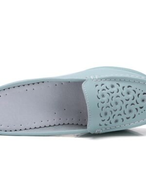 Stylish Embossed Leather Slip-On Wedge Loafers - Image 9