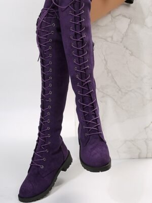 Stylish Flat Heel Lace-Up Over-the-Knee Suede Boots - Image 6
