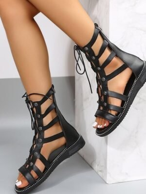 Stylish Flat Lace-Up Cut-Out Sandals - Image 2