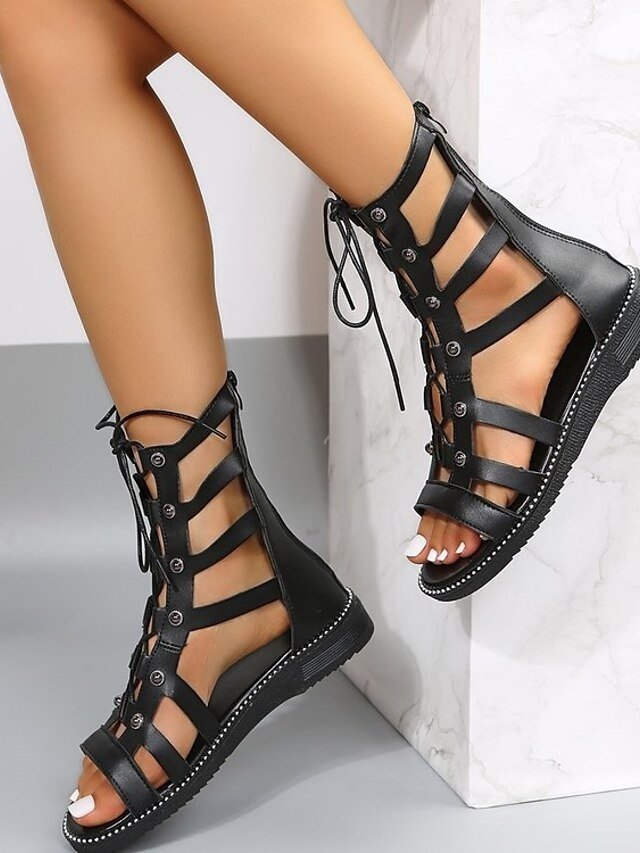 Stylish Flat Lace-Up Cut-Out Sandals - Image 2