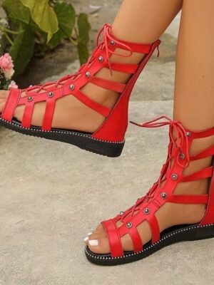 Stylish Flat Lace-Up Cut-Out Sandals - Image 4