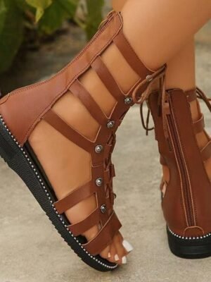 Stylish Flat Lace-Up Cut-Out Sandals - Image 5