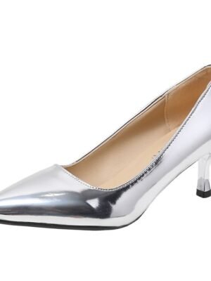 Stylish Kitten Heel Metallic Pointed Toe Pumps - Image 4