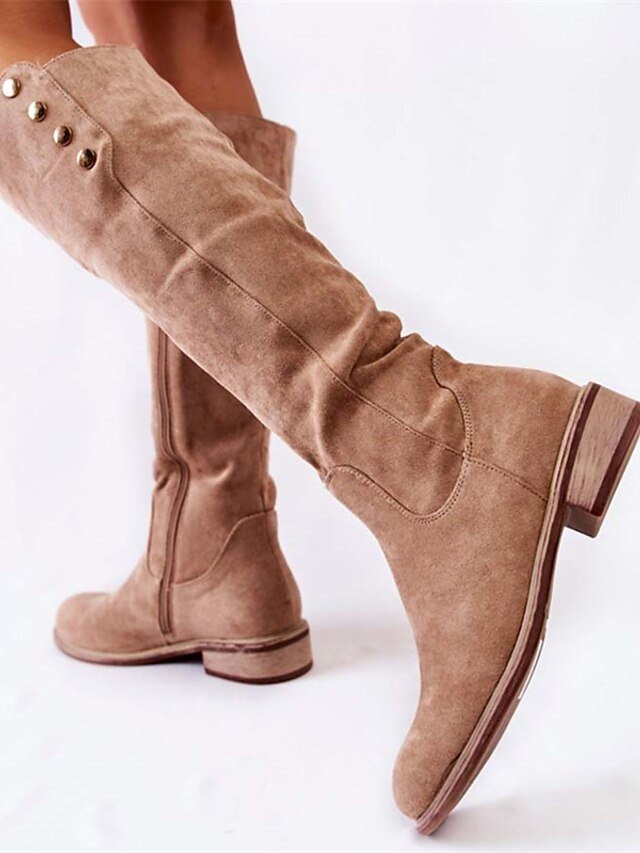 Stylish Knee-High Suede Button Detail Boots - Image 1