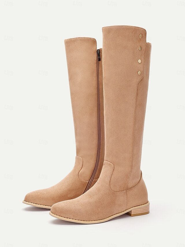Stylish Knee-High Suede Button Detail Boots - Image 2