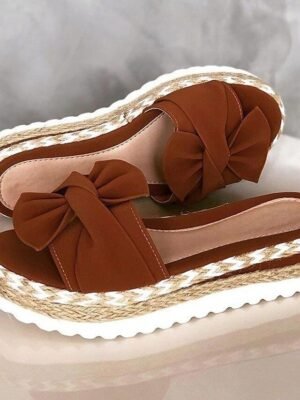 Stylish Platform Bow Detail Espadrille Sandals - Image 12