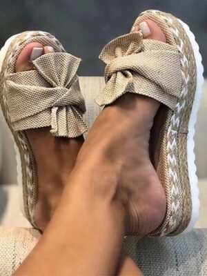Stylish Platform Bow Detail Espadrille Sandals - Image 5