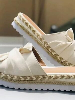 Stylish Platform Bow Detail Espadrille Sandals - Image 6