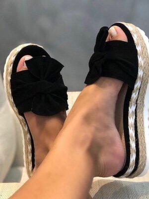 Stylish Platform Bow Detail Espadrille Sandals - Image 7