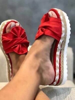 Stylish Platform Bow Detail Espadrille Sandals - Image 8